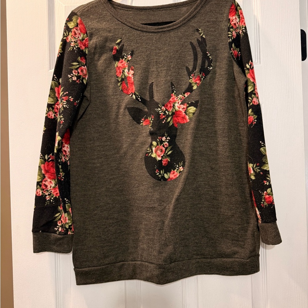 Floral Deer Graphic Sweater